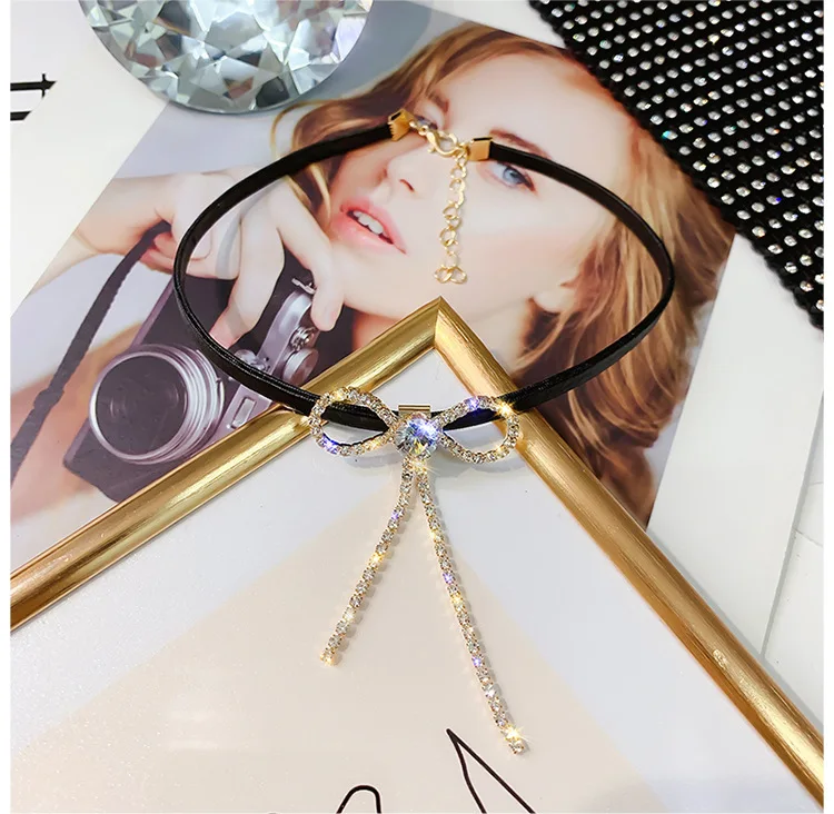 DREJEW Золотое серебряное милое ожерелье с бабочкой массивное черное кожаное ожерелье-чокер со стразами ожерелье для женщин для свадьбы
