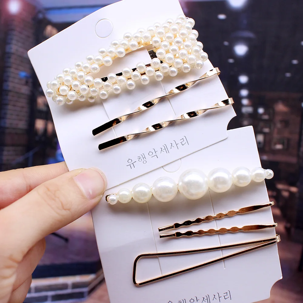 

New Pearls Hair Clips sets for Women Fashion Sweet Imitation Korean Style Hairpins Alloy BB Headmade Girls INS Hair Accessories