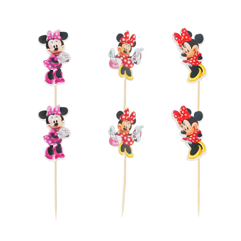 24 шт мультфильм Минни Микки Единорог кекс Decorations День Рождения украшения детский душ вечерние инструменты для украшения торта - Цвет: Red powder Minnie