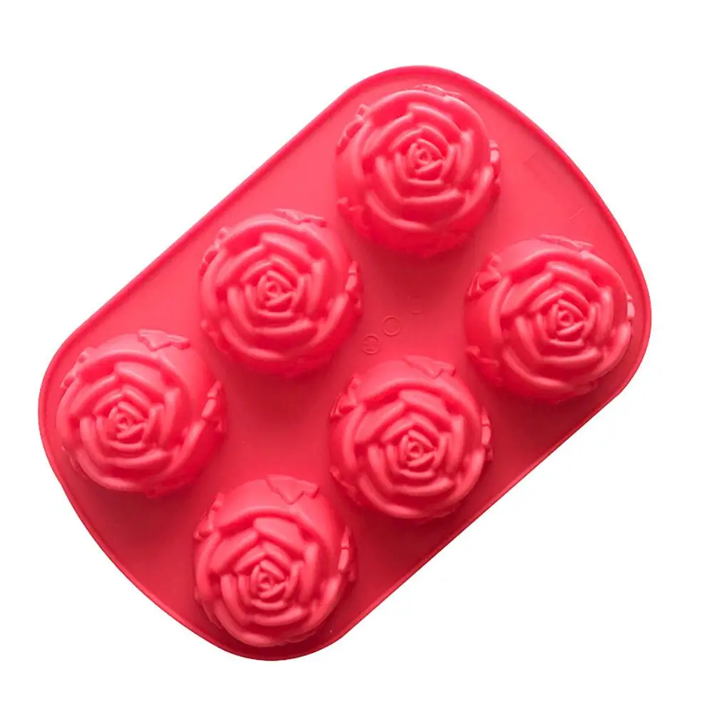 

Creative Rose Shape Mold Portable Silicone Muffin Mould Multi Usage 6 Cavities Baking Tool For Mousse Jelly Chocolate Pink Color