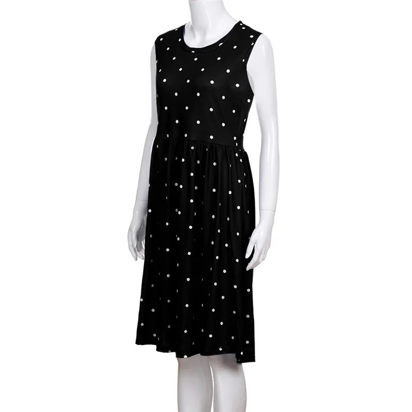  New Women Summer Fashion Pleated Polka Dot Pocket Loose Swing O-Neck Casual Midi Dress Elegant Lady Holiday Daily Dress #4R08 (41)