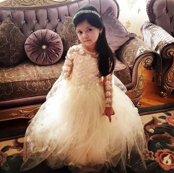 

Gorgeous Flower Girl Dress For Wedding Handmade Flowers Appliques Bow Cute Girls Birthday Party Gowns Custom Made Kids Prom Gown