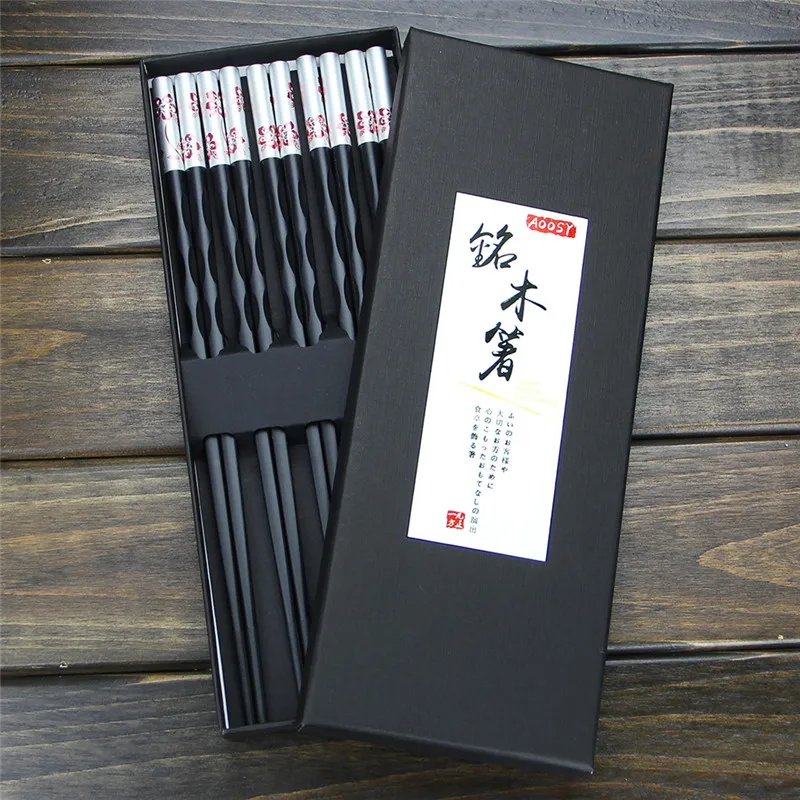 

Chopsticks 5 Pairs and Gift Box Dishwasher Safe Japanese Reusable Black Beautiful Chopstick flowers Chinese Korean Sushi Sashimi