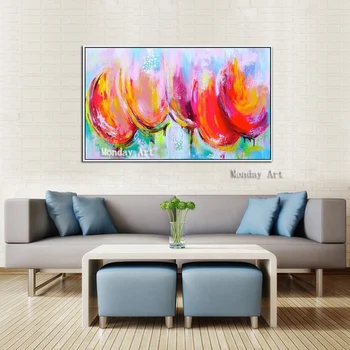 

Big Size 100% Hand Painted red flower Oil Painting Abstract art picture on Canvas Wall art for Home Decor Riot Colour Flowers