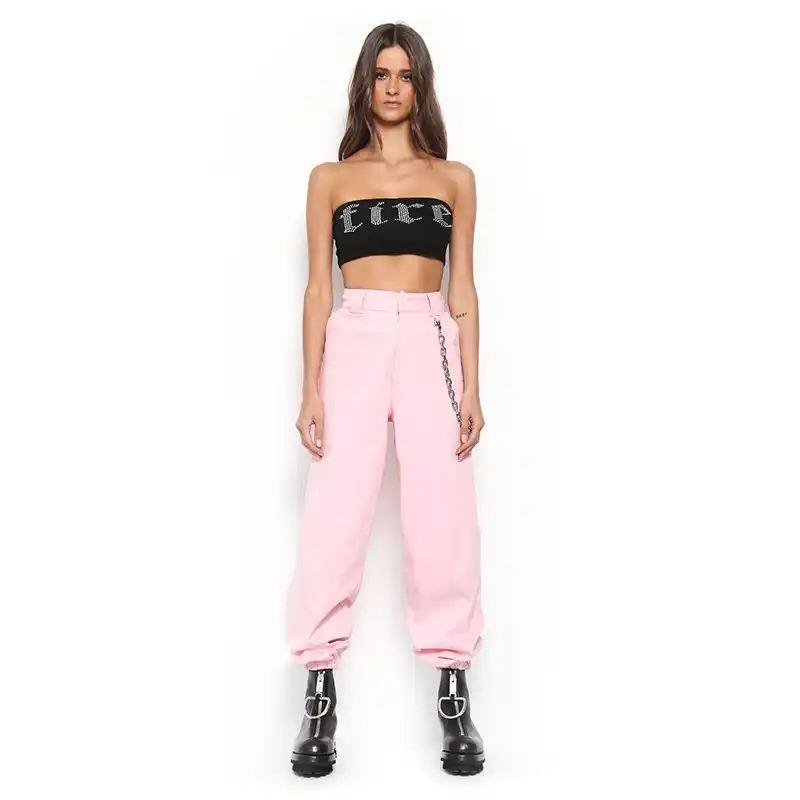 pink cargo pants with chain