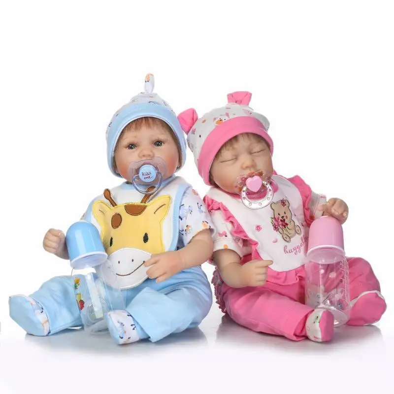 Reborn Completa 2pcs17 &quotReborn Близнецы Куклы мальчик девочка винилсиликоновых
