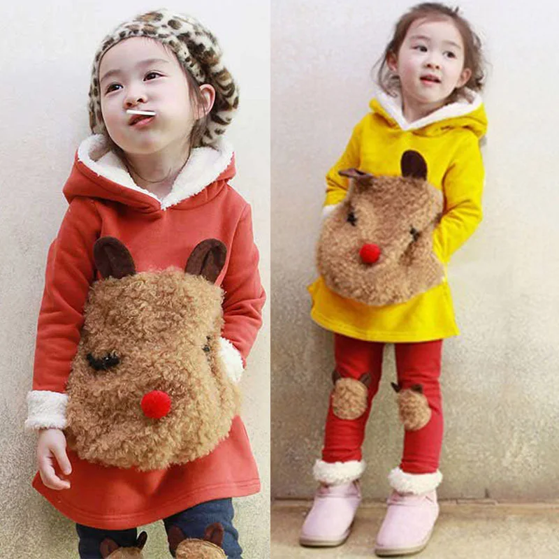 

Ideacherry Children's Clothing Sets Korean Style Girl Suit Long Sleeves Cartoon Coat Warm Girls' Suits In Three Seasons