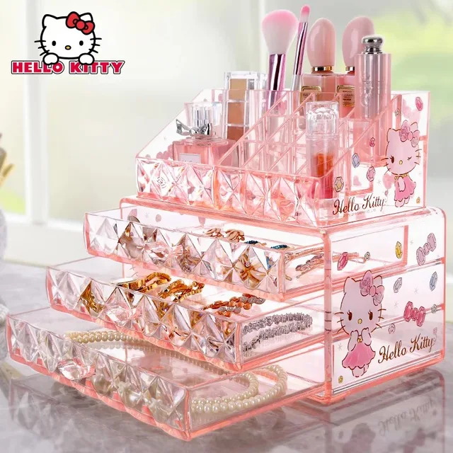 New 2016 Hot Hello Kitty Acrylic Makeup Organizer Drawer Grid Cosmetic