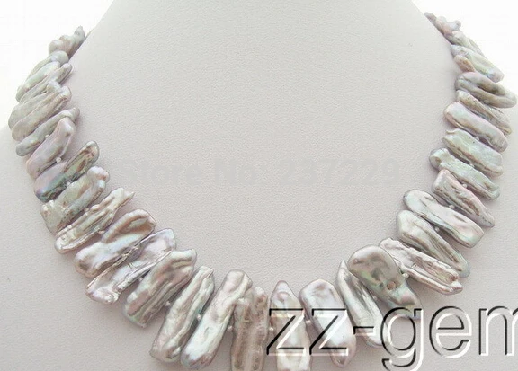 

HOT## Wholesale price FREE SHIPPING ^^^ 18mm Grey Biwa Pearl Necklace