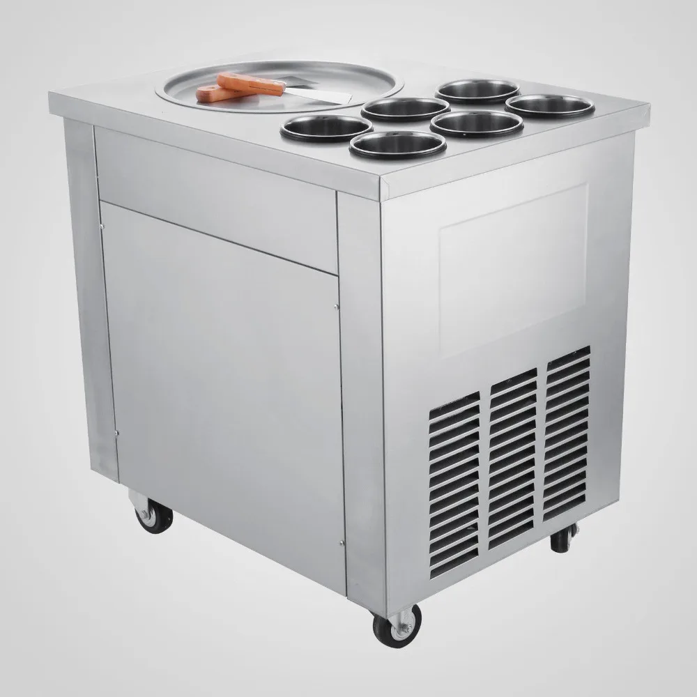 

Single Pan Fried Ice Cream Machine Defrost Fry Roll Making 304 Stainless Steel Exquisite Craft High Capacity Ingredient Cylinder