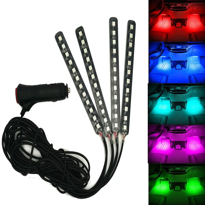 

5 Colors Atmosphere Lights 12V 12 LED Car Auto Interior Foot Lamp LED Atmosphere Light Strips Neon Lamp Cigarette Lighter