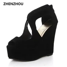 free shipping 2016 platform high heeled shoes platform sandals female classic lacing open toe platform wedges