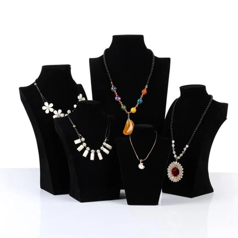 Luxury Black Velvet Model Bust Show Jewelry Display Necklaces Pendants ...