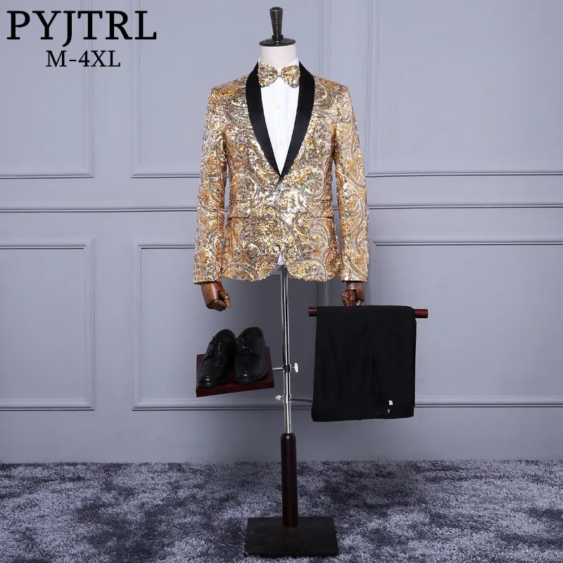 PYJTRL Мужская модная шаль для ноутбука розовые золотые блестки свадебные костюмы