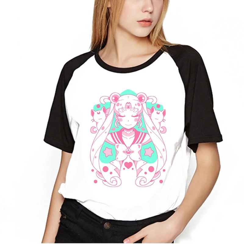 Сейлор Мун рубашка одежда Топы женские футболки кавай Харадзюку Сейлор Мун кошка Футболка короткий рукав размера плюс женская футболка