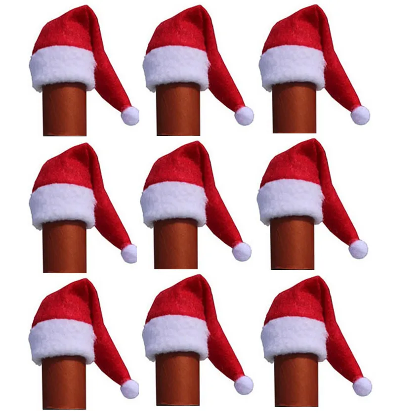 

100pcs/Set Red Santa Hat Wine Bottle Wrap Cover Topper Christmas Party Dinner Decor 39%off
