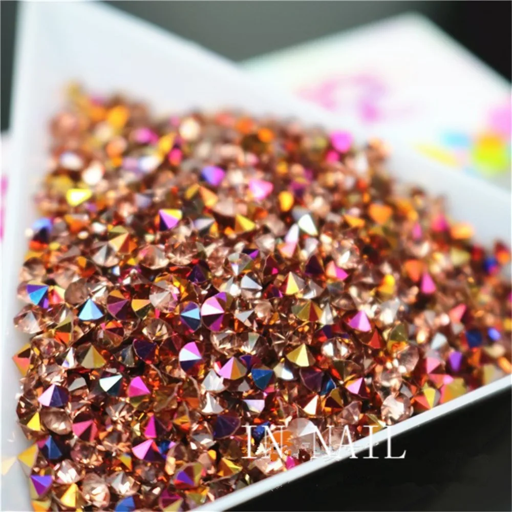 

1440pcs rainbow 2.00mm Rose Gold Nail Rhinestones Zircon Nail Art Micro Crystal Mini Conical Manicure Decorations