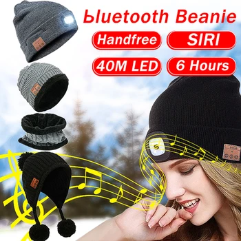 

Wireless bluetooth Earphone Hat with Removable LED Light Running Caps BT 4.2 Stereo Music Caps with MIC for Smartphone Handsfree