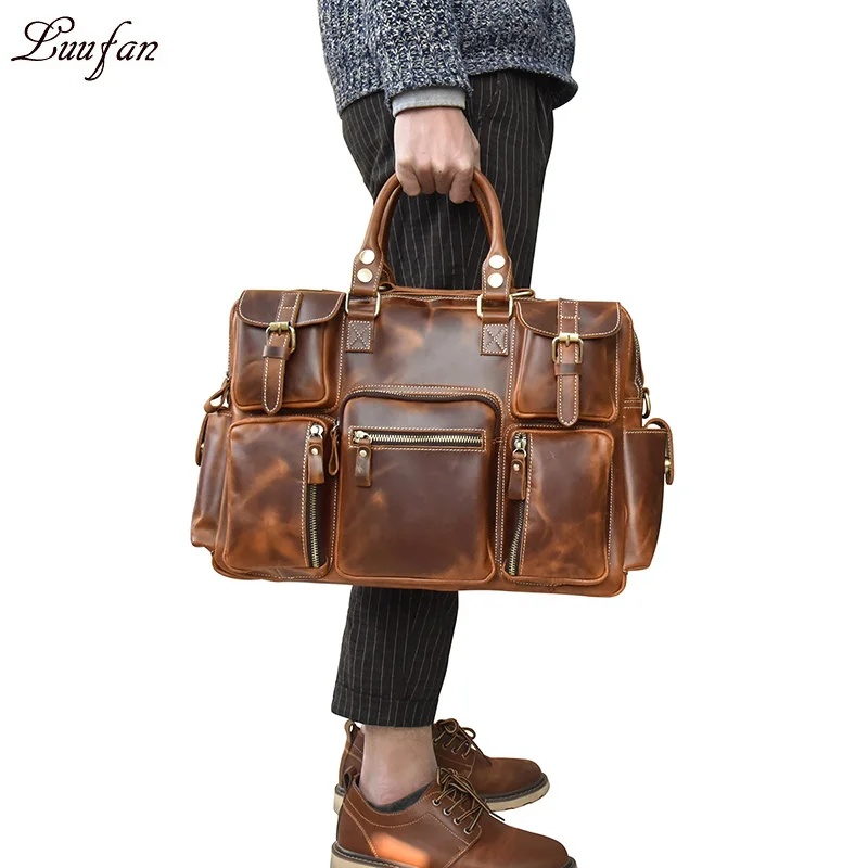 

Vintage Genuine Leather Briefcase Men 16" Big Cowhide Business Laptop work Tote casual Cow Leather multifunctional Messenger Bag