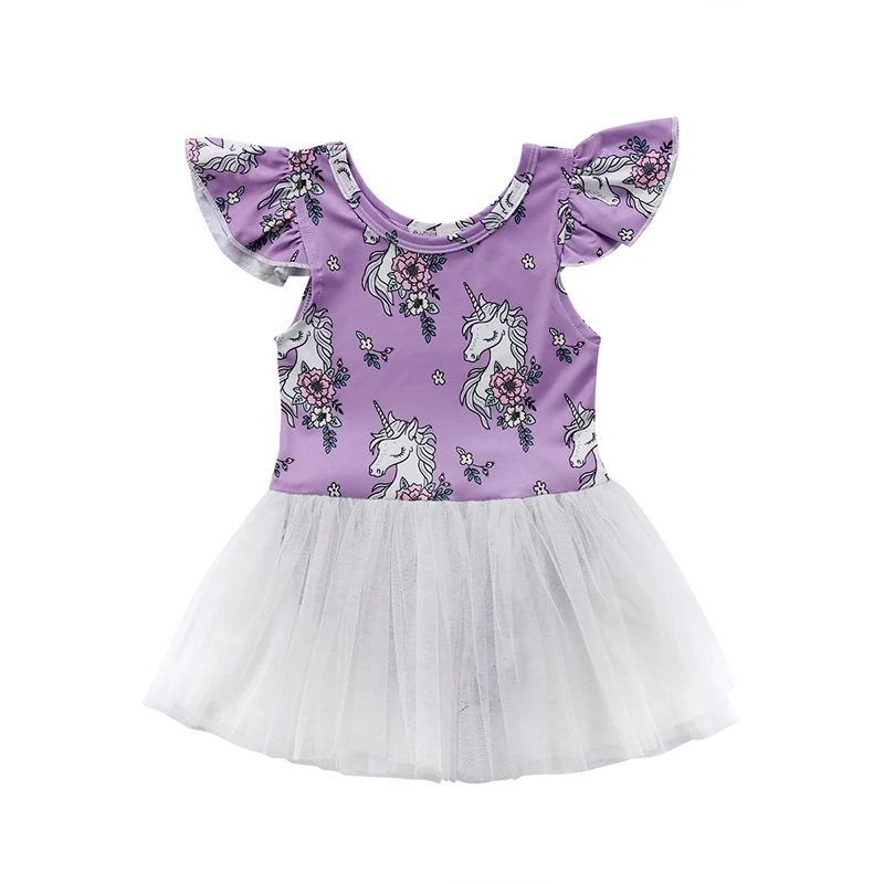 

Unicorn Toddler Kids Baby Girl Summer Dress Fly Sleeve Floral Tutu Tulle Romper Mini Dresses Princess Children Costume 1-5Y