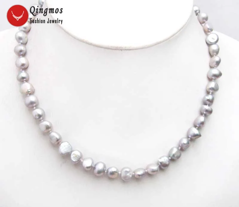 

Qingmos Gray 8-9mm Natural Freshwater Pearl Chokers Necklace for Women with 17'' Baroque Pearl Necklace Fine Jewelry colar n6140