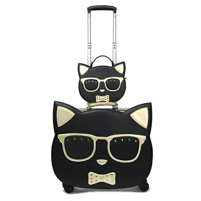 New Cartoon Hello Cat 18 inches girl students trolley case luggage bag women rolling suitcase vs travle bag with Cosmetic