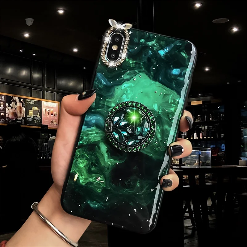 Luxury Diamond Marble phone cases For iphone 7 Case 8 6 plus X XR XS MAX Glitter silicon marble holder Ring Bracket shiny Cover |