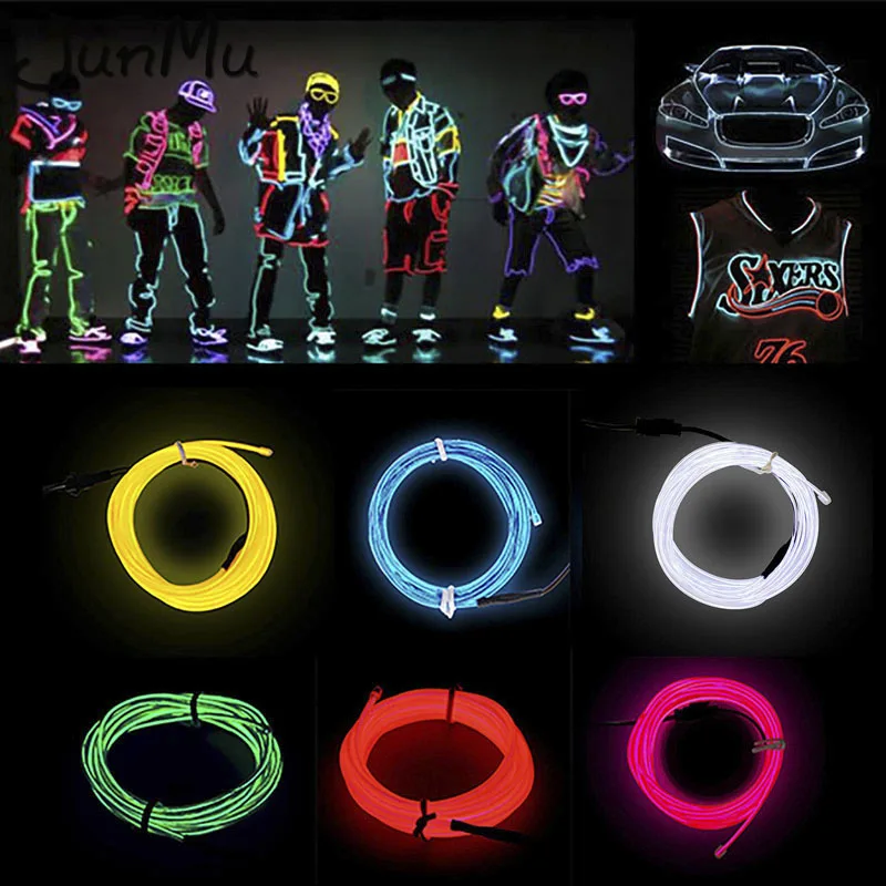 New 5M Wire Rope Flexible Neon LED Light Glow Battery Power Wedding