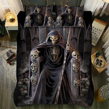 

Dropshipping King Size Bed 3D Sugar skull Duvet cover Pillowcase AU Queen Judgement_Skull Bedding Set The undead Sickle Throne