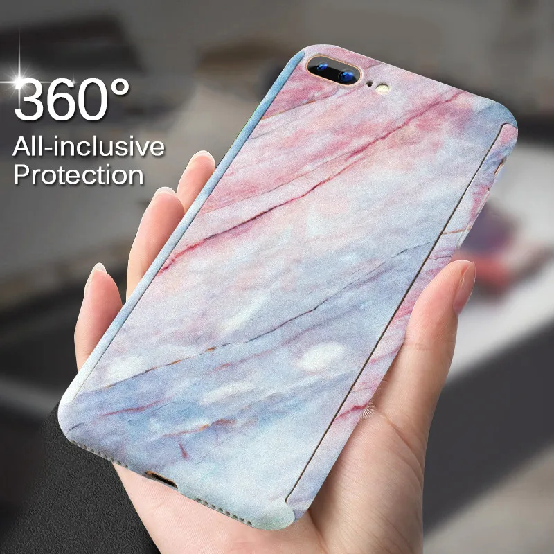 Beste H amp; Een 360 Graden Full Body Beschermende Telefoon Case Voor iPhone 7 8 6 6 s Plus Marmeren Steen Telefoon Voor iPhone 6 6 s 8 7 Plus Shell