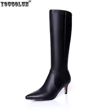 YOUGOLUN femme bout pointu genou bottes hautes dames de mode hiver cuisse haute bottes en cuir véritable femmes mince haute talons chaussures