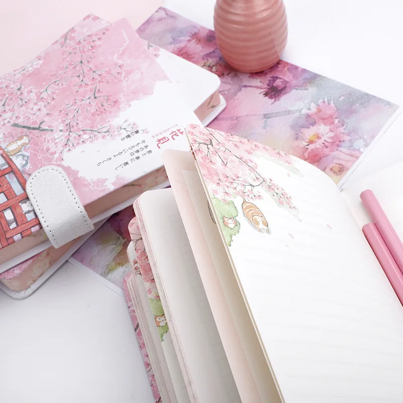 Канцелярские товары, ручная книга с цветком вишни для девочек, дневник с магнитной пряжкой, блокнот