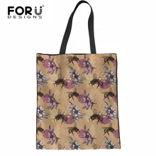 FORUDESIGNS Bee Mine Prints складная сумка для покупок Женская Повседневная Льняная сумка сумки Женская модная Холщовая Сумка на плечо тканевая сумка