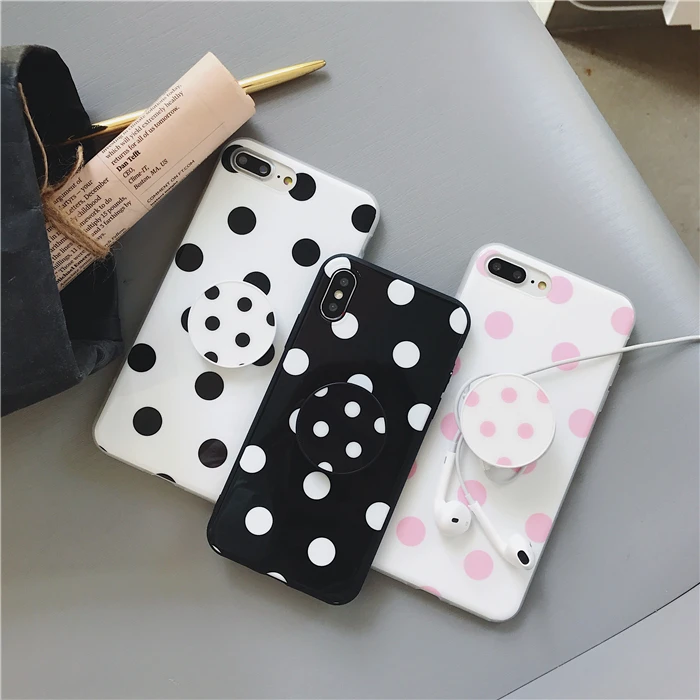

Mr.orange Cute polka dots phone case for iphone X XS 7 7Plus 6 6s 6Plus 6splus 8 8plus Expanding Stand holder design soft cover