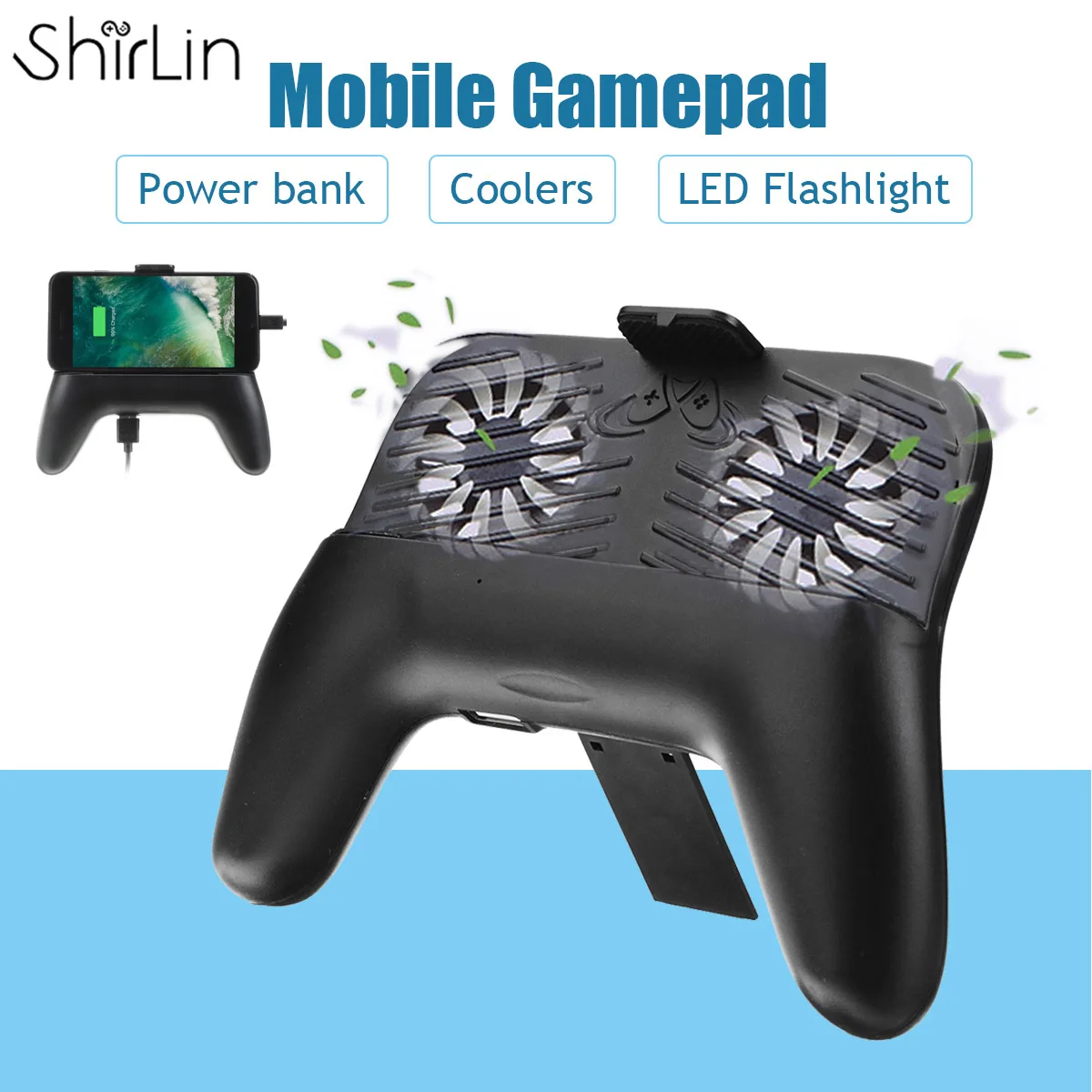 

For PUBG Mobile Phone Gaming Controller Gamepad Joystick Smartphone Handle 2000mAh Power Bank 2 Cooler Fan Flashlight