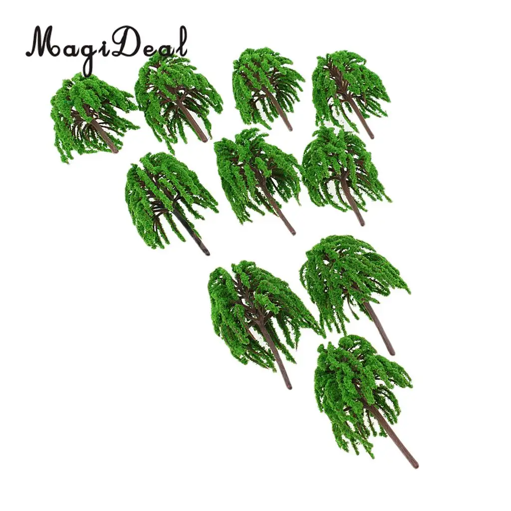 MagiDeal 10Pcs/Pack 1:75 Plastic Willow Trees Model Train Railway Railroad Park Garden Scene Scenery Layout Landscape HO OO