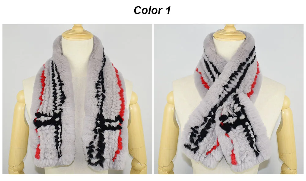 rex rabbit fur scarf plaid color 1