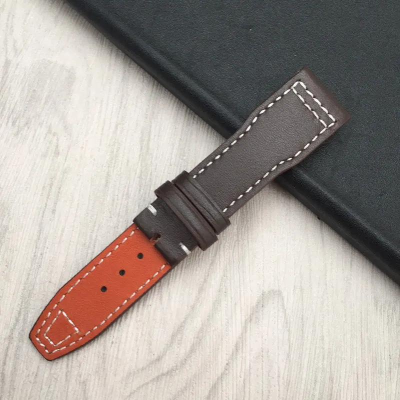 Мужской ремешок из телячьей кожи для часов IWC Pilot Mark XVII IW327004 IW377714, ремешок для часов 21 мм, коричневый ремень, браслеты для мужчин - Цвет ремешка: brown white  line