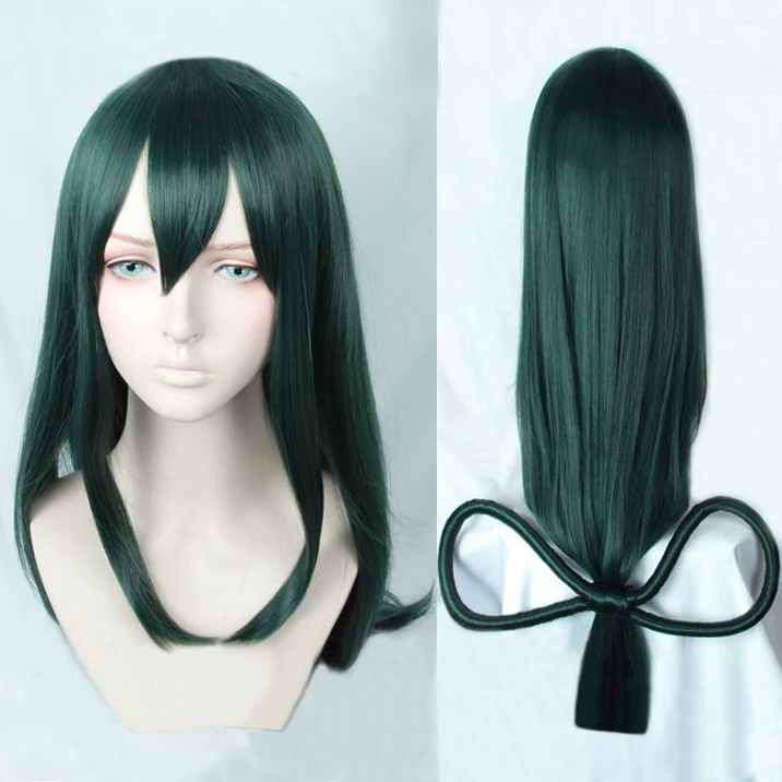 

Anime Boku no Hiro Akademia Tsuyu Asui 80cm Long Dark Green Heat Resistant Cosplay Costume Wig + Cap