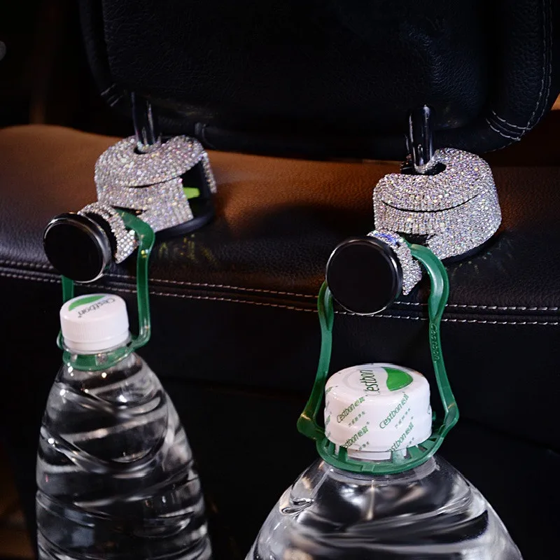 

2pcs Car Seat Back Hook Headrest Hanging Organizer Dual Use Magnetic Mobile Phone Holder with Bling Bling Glitter Crystals