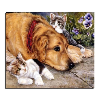 

Adorable cat and dog 60X70 Wholesale DIY Diamond Painting Home Decoration Rhinestone Wall Stickers Embroidery Needlework