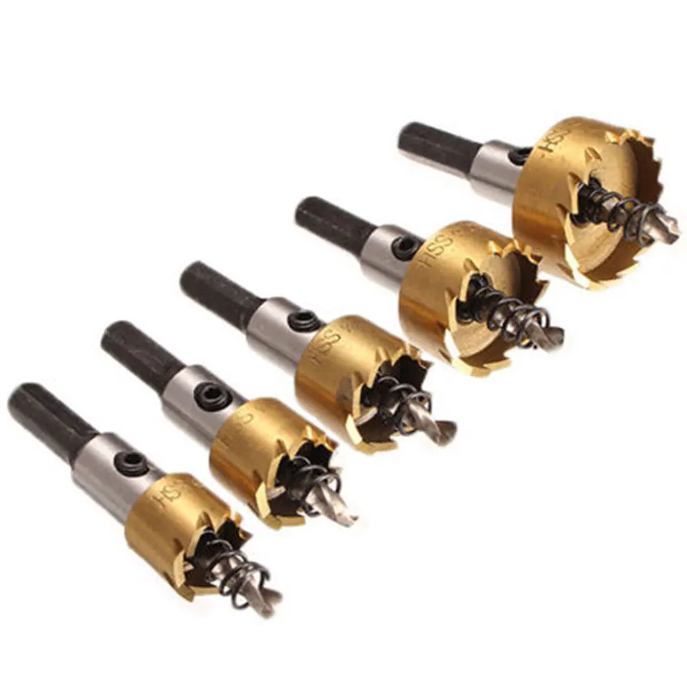 Золотой 5pcs HSS Hole Saw Tooth Kit Tools Metal Milling Cutters Drill Bit Set 16/18.5/20/25/30mm - Цвет: Золотой