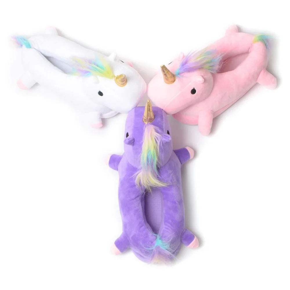 

Winter Warm Plush Slippers with Lovely Cartoon Unicorn-Shape Comfortable Doll Pattern Shoes Indoor Home Shoes