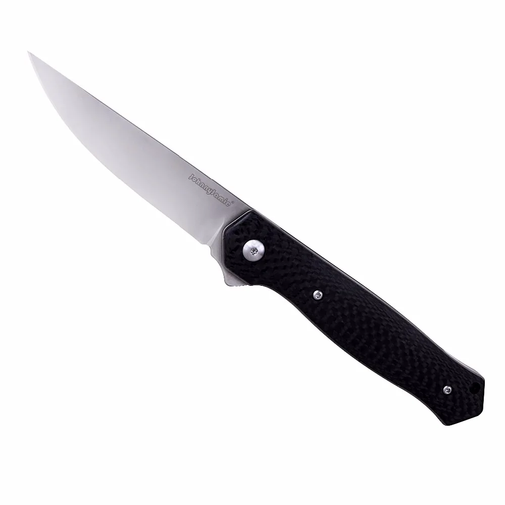 JohnnyJamie Brand High end Tactical Knife Folding Gray Plain Edge Blade D2 Steel with Carbon