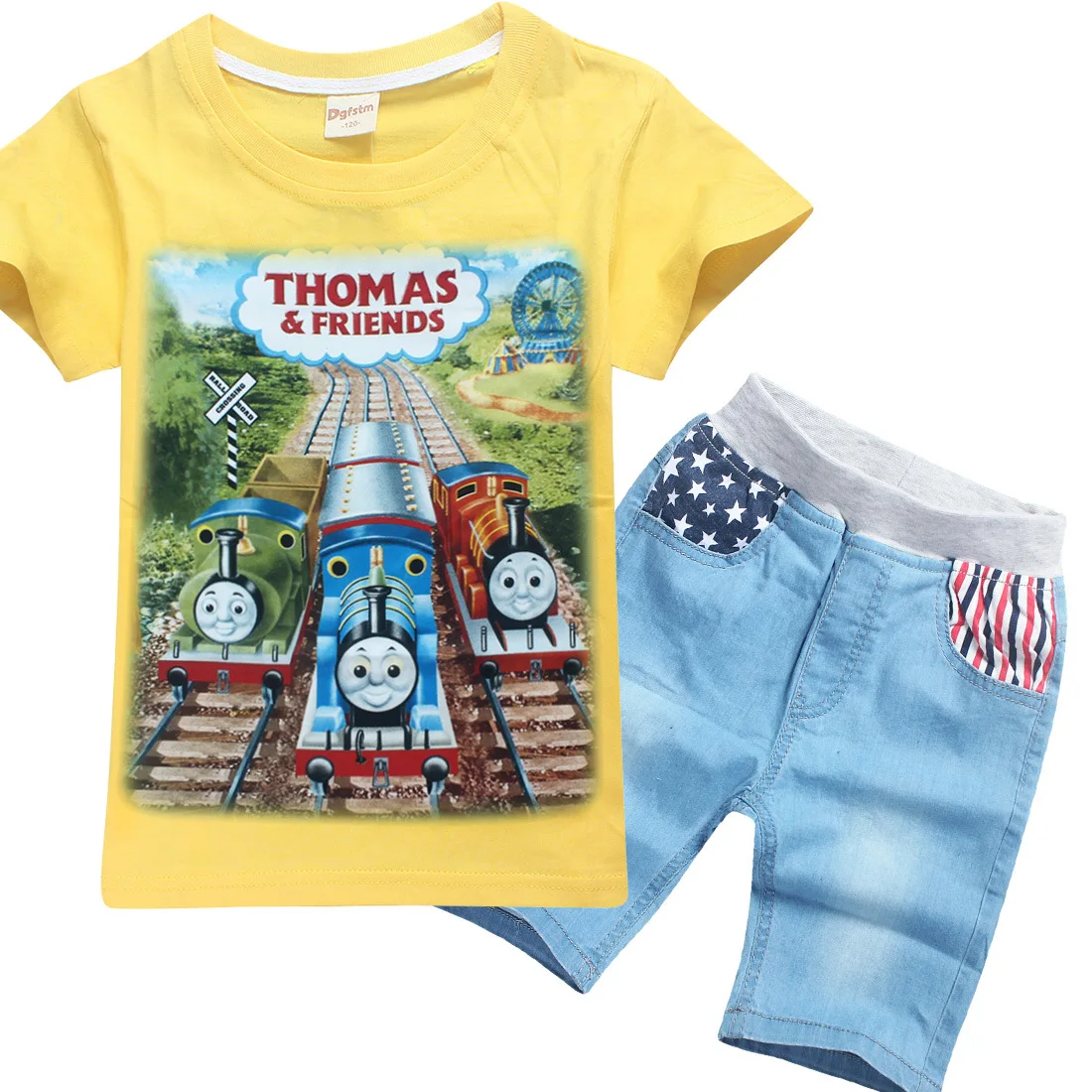 

Cotton! 2018 summer new thomas train clothing Males children wear T-shirt+jeans Children's suit