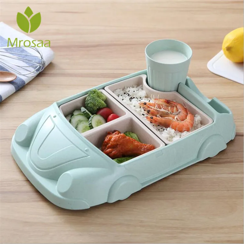 

KCASA Wheat Straw Plate Kids Cartoon Dish Bowl Dinnerware Lunchbox Food Trays Creative Car Dishes Children Plate Tablware Gift