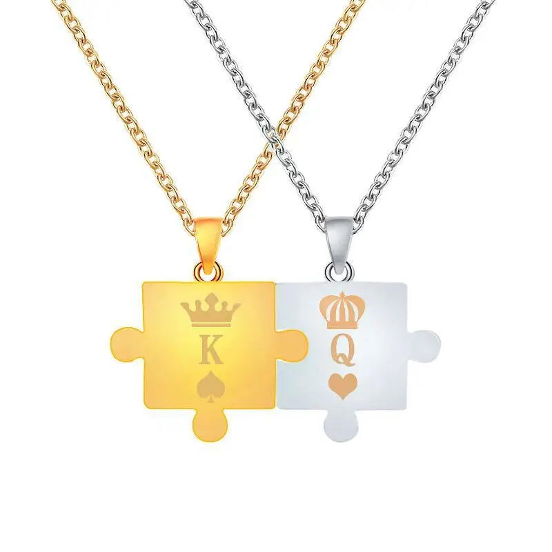 Король Королева с короной буквы K &amp Q кулон ожерелье для пары Мода влюбленных