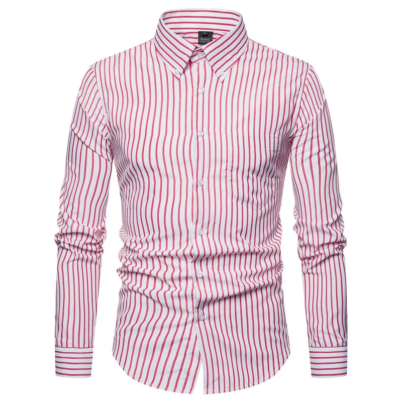 2019 Autumn New Shirt Brand Long sleeve Cotton Shirts for Men Fashion Striped Men's Clothing Pink Shirt S-2XL Casual Shirt A10