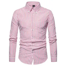 Новинка осени, брендовая рубашка с длинным рукавом, хлопковые рубашки для мужчин, модная полосатая Мужская одежда, розовая рубашка, S-2XL, Повседневная рубашка A10