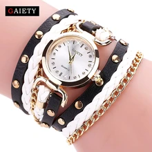 GAIETY Women Fashion Watch Quartz Female Clock PU Leather Crystal Retro Rivet Luxury Gold Ladies Women’s Bracelet Watches